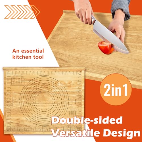 Montex Pastry Board with Measurement 23.5“ x 19.5", Kneading Board Wood, Pastry Baking Board with Counter Lip
