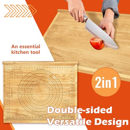 Montex Pastry Board with Measurement 23.5“ x 19.5", Kneading Board Wood, Pastry Baking Board with Counter Lip