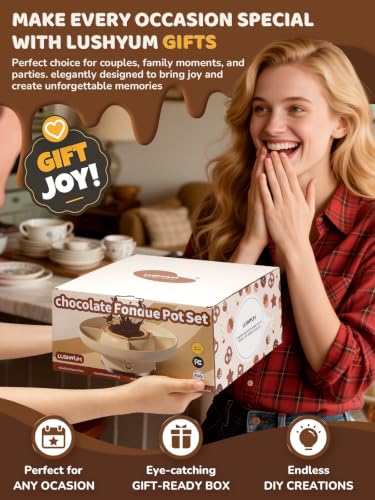 LUSHYUM Electric Chocolate Fondue Pot Set, 4-Cup Chocolate, Rotating Tray