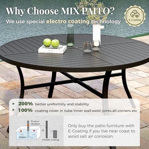 MIXPATIO 7pc Patio Dining Set, 54" Round Metal Table, 6 Textilene Chairs