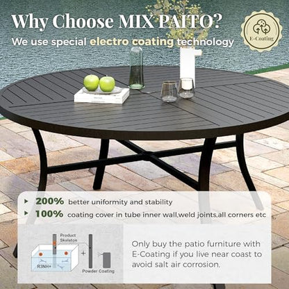 MIXPATIO 7pc Patio Dining Set, 54" Round Metal Table, 6 Textilene Chairs