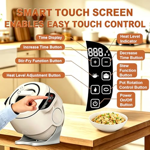 pealiritansemen Electric Automatic Stir Fry Machine 2000W 6L – Hands-Free Smart Wok with 360° Rotating Pot, Non-Stick Auto Cooking Robot, Multiple Preset Programs, Tilting Pot Body for Easy Serving