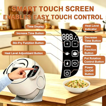 pealiritansemen Electric Automatic Stir Fry Machine 2000W 6L – Hands-Free Smart Wok with 360° Rotating Pot, Non-Stick Auto Cooking Robot, Multiple Preset Programs, Tilting Pot Body for Easy Serving