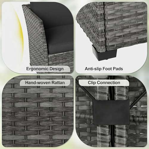 7 Pieces Patio Furniture Set, Patio Sectional with Dining Table & Ottoman