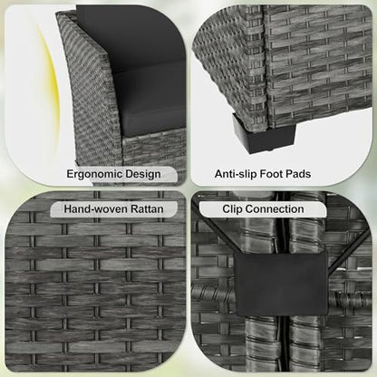 7 Pieces Patio Furniture Set, Patio Sectional with Dining Table & Ottoman