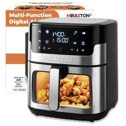 MIRASTON 8.5QT Air Fryer with Visual Window, Large Family Size XL Airfryer with 8 Presets, Stainless Steel Oven for Fast Healthy Cooking, Reheat & Crisp, Dishwasher Safe, Gift Box Included