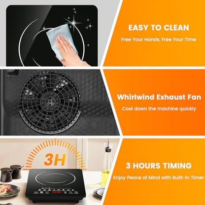 EABOSON Portable Induction Cooktop 8 Cooking Modes, 2200W Electric Countertop Touch Panel with Timer, 8 Temp Levels, Low Noise Hot Plate Countertop Burner Stove