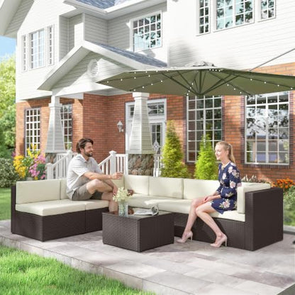 Outsunny 7 Piece Patio Furniture Set Wicker Outdoor Sectional Cream White