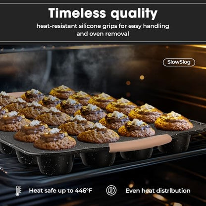 Slow Slog 11-Piece Baking Pans Set, Nonstick Bakeware Sets, Oven Pans for Baking with Silicone Handles, Includes Cookie Sheet, Cake Pans, Loaf Pan, Pizza Pan, Muffin Pan, Khaki&Black