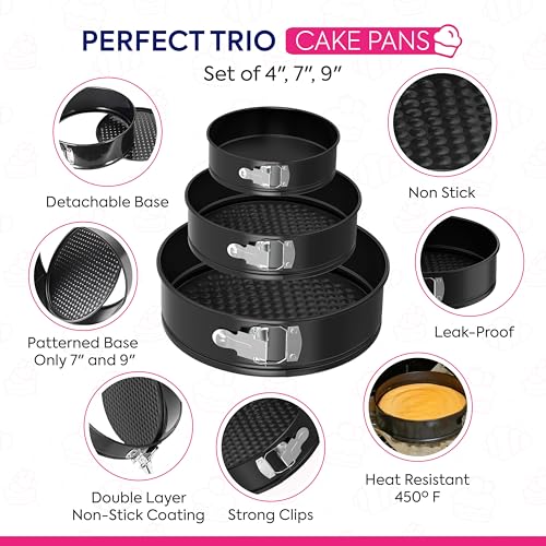 Riccle 148PCs Cake Pan Set for Baking, 3 Non-Stick Springform Pan Set (4, 7, 9 Inches), Cake Decorating Kit, Piping Bags and Tips Set, Cake Leveler, Multi-functional Leak-Proof CheeseCake Pan (148)