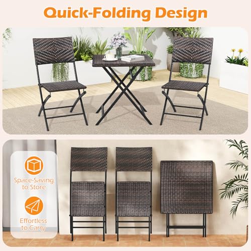 Tangkula 3 Piece Outdoor Folding Bistro Set, Mix Brown