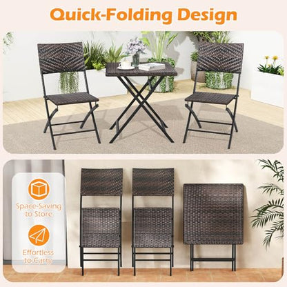 Tangkula 3 Piece Outdoor Folding Bistro Set, Mix Brown