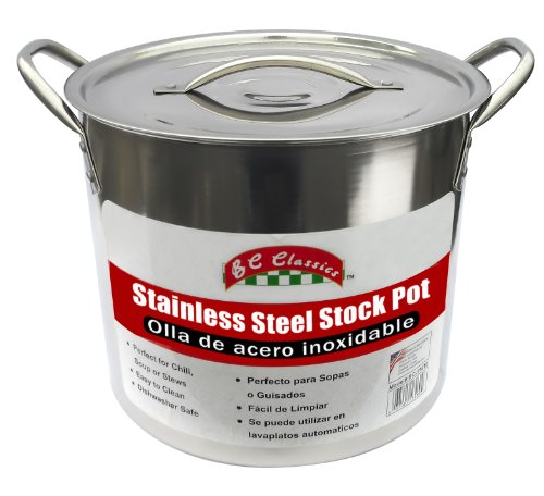 Bene Casa Stainless-Steel Stock Pot with lid, 20-quart capacity stock pot, reinforced bottom stainless-steel stock pot