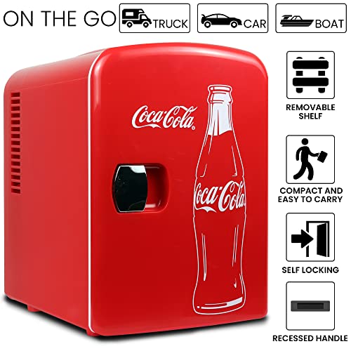 Coca-Cola 4L Mini Fridge, 6 Can, Classic Bottle Design, Red