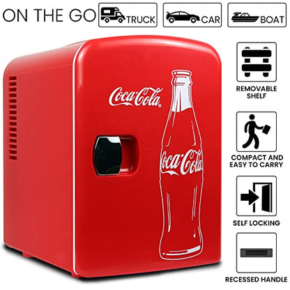 Coca-Cola 4L Mini Fridge, 6 Can, Classic Bottle Design, Red