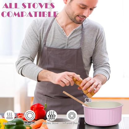Vivicreate 11 Piece Pots and Pans Set Nonstick with Removable Handle, Induction Cookware, Stackable Kitchen Set for RV Camping Apartment, Frying Pan and Saucepan (Pink)