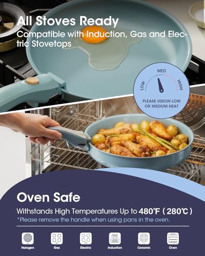 Stackbear Ceramic Cookware Set, Detachable Handle Pots and Pans Non Stick, 12-Piece Camping Cooking Set Nonstick with Storage Bag, Anti-Scratch Pads, PFOA Free, RV Camping Essentials