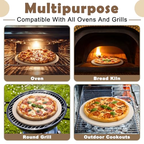 Hushee 9 Inch Round Small Pizza Stone with Scraper and 100 Pcs Parchment Paper Cordierite Cooking Baking Stone Thermal Shock Resistant up to 1400°f Bread Baking Stones for Oven Grill for BBQ RV Camp