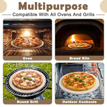 Hushee 9 Inch Round Small Pizza Stone with Scraper and 100 Pcs Parchment Paper Cordierite Cooking Baking Stone Thermal Shock Resistant up to 1400°f Bread Baking Stones for Oven Grill for BBQ RV Camp