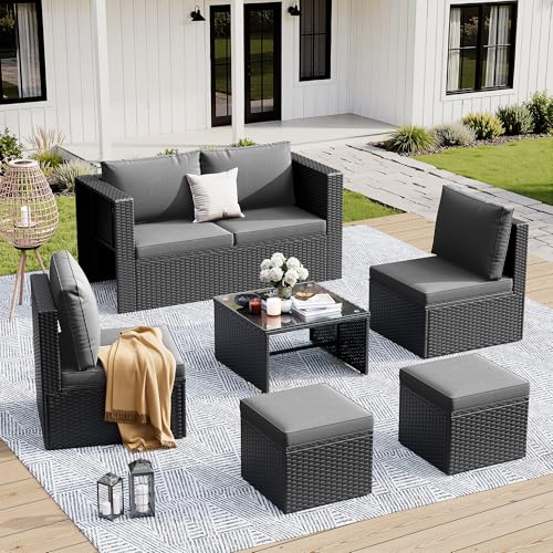 Amopatio 7 Piece Patio Furniture Set, Outdoor Sectional, Dark Grey