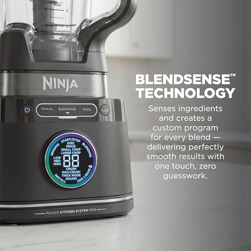 Ninja Kitchen System | Food Processor & Blender with BlendSense Technology | 8-Cup Bowl & 24-oz. To-Go Cup | For Smoothies, Cookie Dough, Salsa & More | 1800-Peak-Watt | Black | TB401