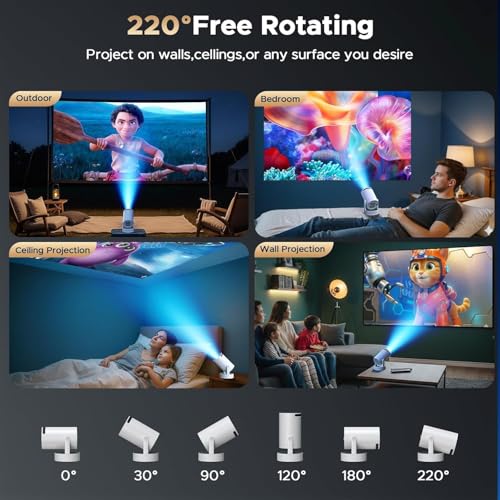 Mini Projector, Projector with Wifi and Bluetooth Built-in Battery 4K Portable Projector for Outdoor Bedroom, Smart Projectors 1080P Compatible with iphone/TV Stick/HDMI/Laptop
