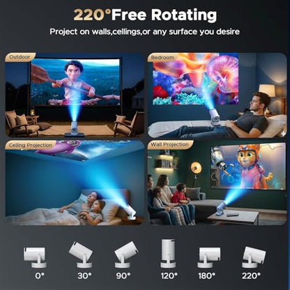 Mini Projector, Projector with Wifi and Bluetooth Built-in Battery 4K Portable Projector for Outdoor Bedroom, Smart Projectors 1080P Compatible with iphone/TV Stick/HDMI/Laptop
