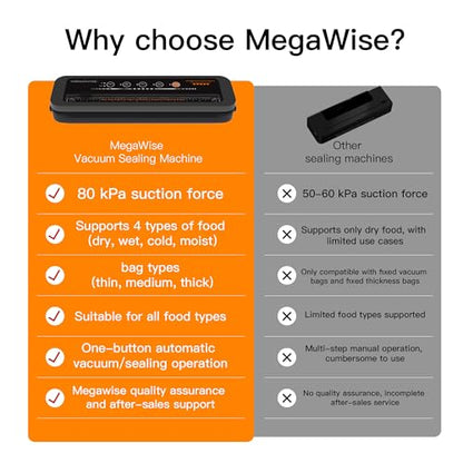 MegaWise Powerful and Compact Vacuum Sealer Machine One-Touch Automatic Food Sealer