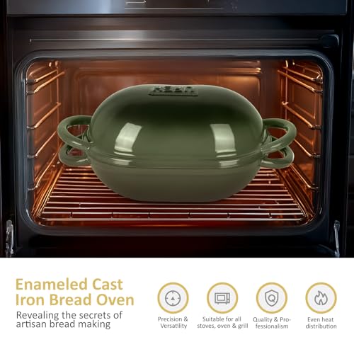 UFEH Dutch Oven for Bread Baking – Premium Cast Iron Pot with Lid – Perfect for Sourdough, Artisan Loaves & No-Knead Bread – 2 QT / 1.9L (Enameled, Round, Oven & Stovetop Safe), Green