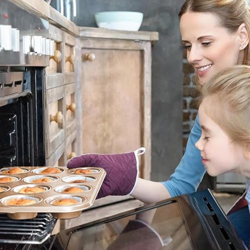 YUNYDSM 2 Pack Muffin Pan for Baking, Standard Nonstick Cupcake Baking Pan Set, 12 Cup Golden Muffin Pan, Cupcake Pans for Baking, Carbon Steel Baking Supplies