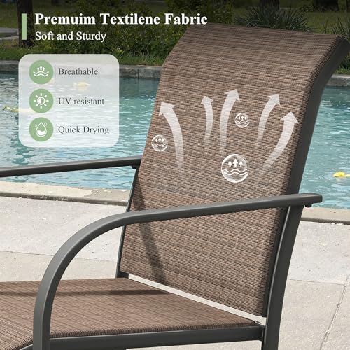 ARKOST 3 Pieces Outdoor Dining Set, Stackable Textilene Paito Chairs & 27.5" Square Dining Table with Shelf, Patio Dining Set for Backyard, Deck, Garden, Brown & Black