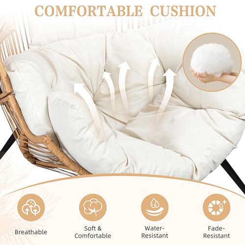 Vongrasig Outdoor Wicker Egg Chair PE Rattan Chair with Cushion, Oversized Patio Lounge Chair for Outdoor, Indoor, Balcony, Backyard, Garden, Beige