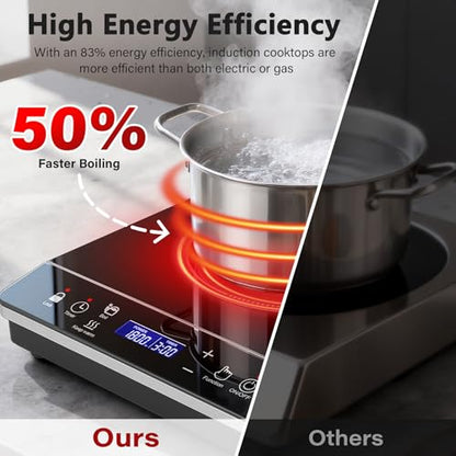 Portable Induction Cooktop Burner, 1800W Induction Hot Plate with LCD Touch, 20 Cooking Modes & 3-Hour Timer, Child Safety Lock & Auto Shutoff, ETL Certified Electric Stove for Home, Dorm, RV