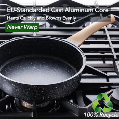 AnimoZest Nonstick Deep Frying Pan with Lid, 3.5 QT Swiss Granite Coating Sauté Pan, 10 Inch Healthy Non Stick Skillet Cooking Pan with Stay Cool Handles, PFOA Free, Induction Ready.