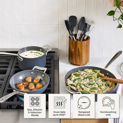 All-Clad HA1® Ceramic Nonstick, 10 Piece Cookware Set - Oven Safe up to 450° & Compatible with All Stovetops (Gas, Electric & Induction), Light Grey