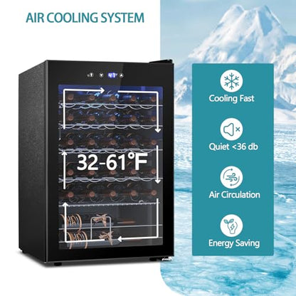 COWSAR 37 Bottle Wine Fridge, Freestanding Commercial Beverage Refrigerator with Smart Temp Control, 4.45 Cu.Ft Mini Fridge Wine Cooler with Child Lock& Wavy Wire Shelves for Kitchen Bar, Black