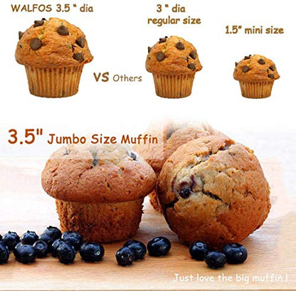 Walfos Silicone Texas Muffin Pan Set- 6 Cup Jumbo Silicone Cupcake Pan, Non-Stick, Just PoP Out! Perfect for Egg Muffin, Big Cupcake - BPA Free and Dishwasher Safe, Set of 2