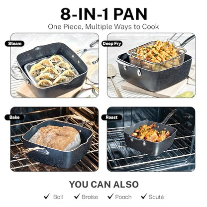 Granitestone 20 Pc Pots and Pans Set Nonstick Kitchen Cookware Set with Frying Pan, Bakeware & Steamer, Diamond Infused, Non Toxic PFOA PFOS Free, Metal Utensil Safe, Oven & Dishwasher Safe, Black