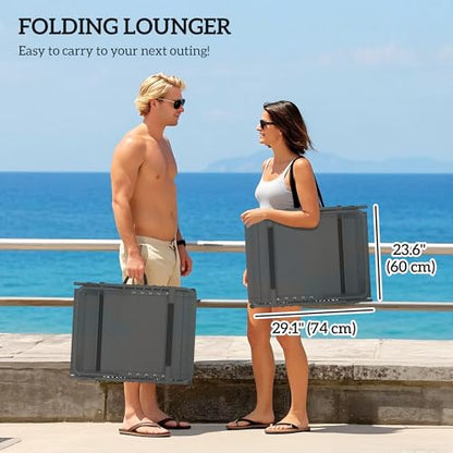 Outsunny Chaise Lounge Chair Outdoor Set of 2, 5-Position Adjustable Outdoor Pool Lounge Chairs, Folding Tanning Chair Beach Lounger with Cushion, Headrest, Side Pocket for Patio, Yard, Gray