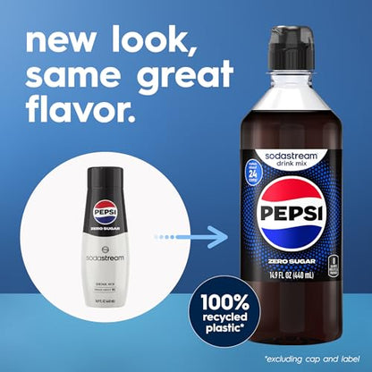 SodaStream Pepsi Zero Sugar Drink Mix, 4 Pack Cola Syrup for Sparkling Water Makers, Real Taste Pepsi Zero Syrup, Control Your Fizz with Soda Stream Flavors, 4 x 14.9 Fl Oz (440ml)