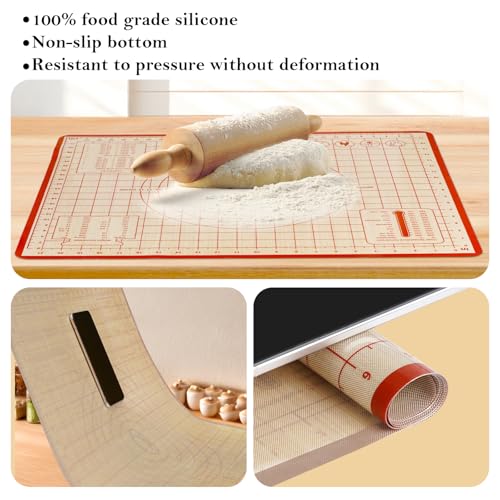 Silicone Baking Mat,28in×20in & 16in×12in Pastry Mat,Measuring Non-slip Dough mat Mats for Baking,Kneading Dough,Table Mats Red(2Pack)
