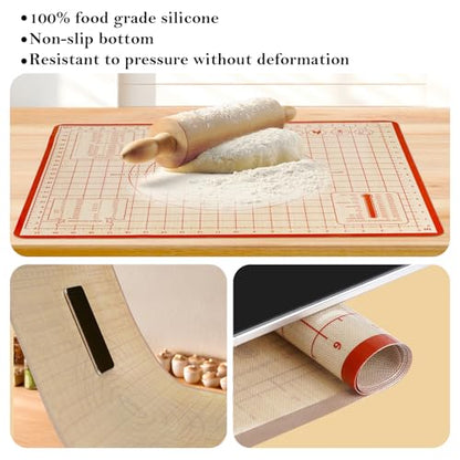 Silicone Baking Mat,28in×20in & 16in×12in Pastry Mat,Measuring Non-slip Dough mat Mats for Baking,Kneading Dough,Table Mats Red(2Pack)