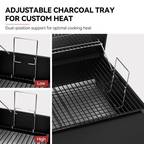 Grills House CC1831F Barrel Charcoal Grill with Offset Smoker Black