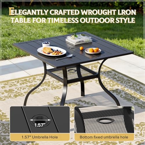 SUNCROWN 5-Piece Outdoor Patio Dining Set, All Weather Square Metal Table & 4 Dark Blue Swivel Textilene Mesh Chairs, Weather Resistant Patio Furniture for Deck Lawn Garden Backyard Poolside