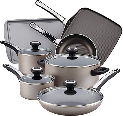 Farberware 21925 High Performance Nonstick Cookware Set / Pots and Pans Set Dishwasher Safe - 17 Piece, Silver