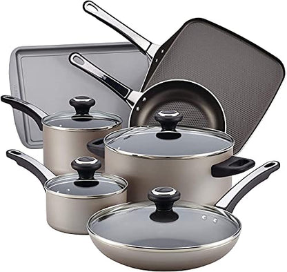 Farberware 21925 High Performance Nonstick Cookware Set / Pots and Pans Set Dishwasher Safe - 17 Piece, Silver