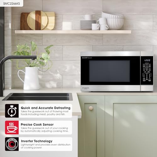 SHARP Countertop Microwave Oven with Removable 16.5" Carousel Turntable, 1200 Watt, 2.2 Cubic Feet, Stainless Steel
