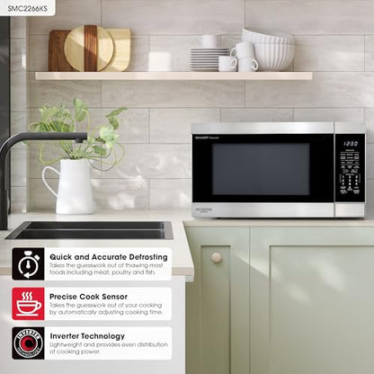 SHARP Countertop Microwave Oven with Removable 16.5" Carousel Turntable, 1200 Watt, 2.2 Cubic Feet, Stainless Steel