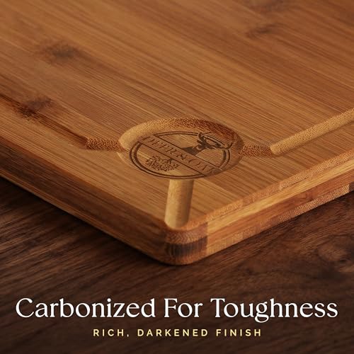 Pre-Oiled, Non Toxic 3-Piece Carbonized Bamboo Cutting Board Set, Eco-Friendly Wooden Chopping Boards for Kitchen with Hanging Hole, 500°F Carbonized Technology Charcuterie Serving Boards Deer & Oak