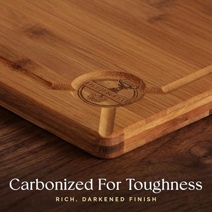 Pre-Oiled, Non Toxic 3-Piece Carbonized Bamboo Cutting Board Set, Eco-Friendly Wooden Chopping Boards for Kitchen with Hanging Hole, 500°F Carbonized Technology Charcuterie Serving Boards Deer & Oak